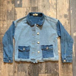 Soho Blue Girls Mixed Blue Denim Jacket Button Up Coat Size 10/12 Cute Stylish